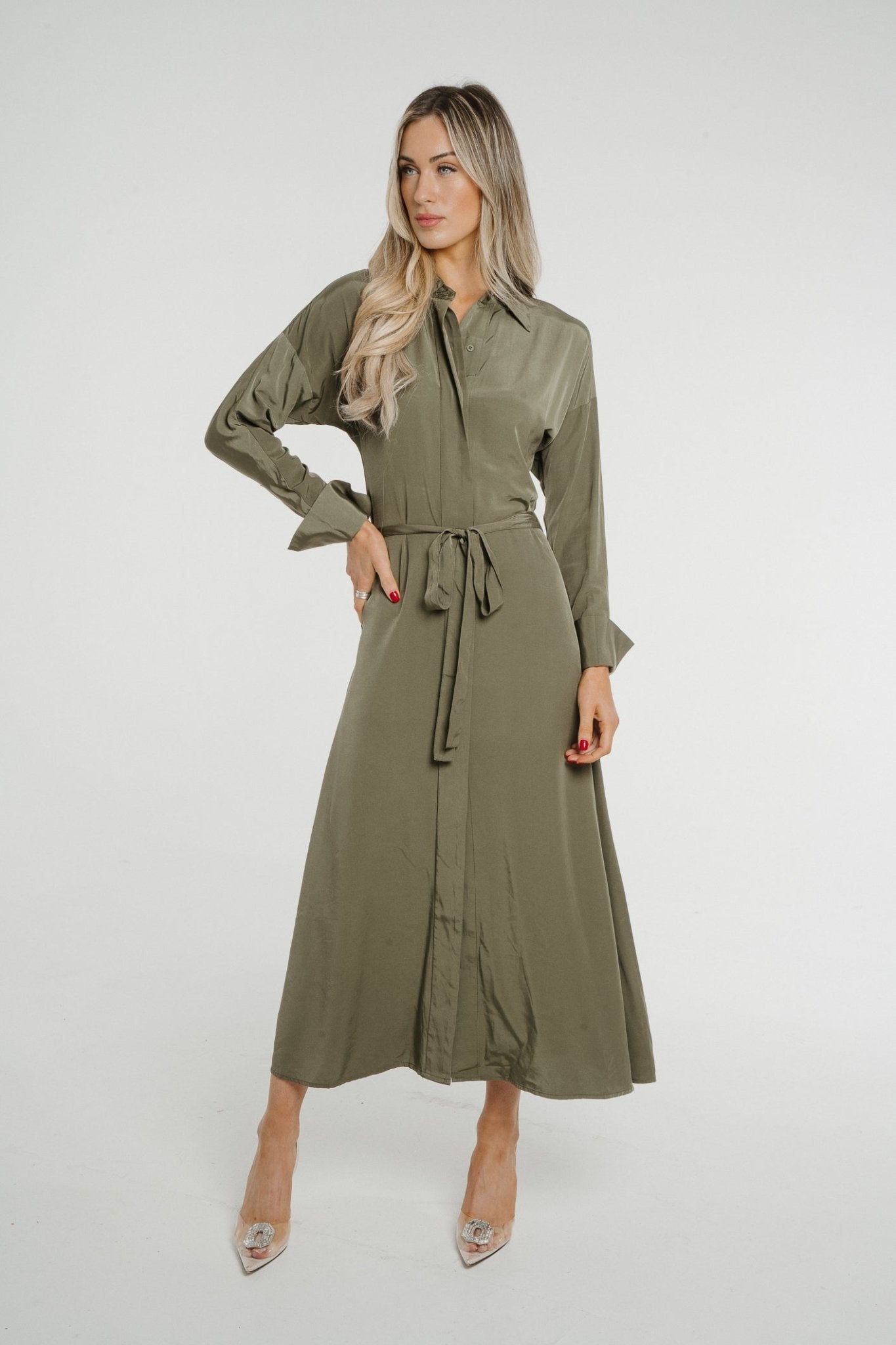 Penny Wrap Dress In Khaki - The Walk in Wardrobe
