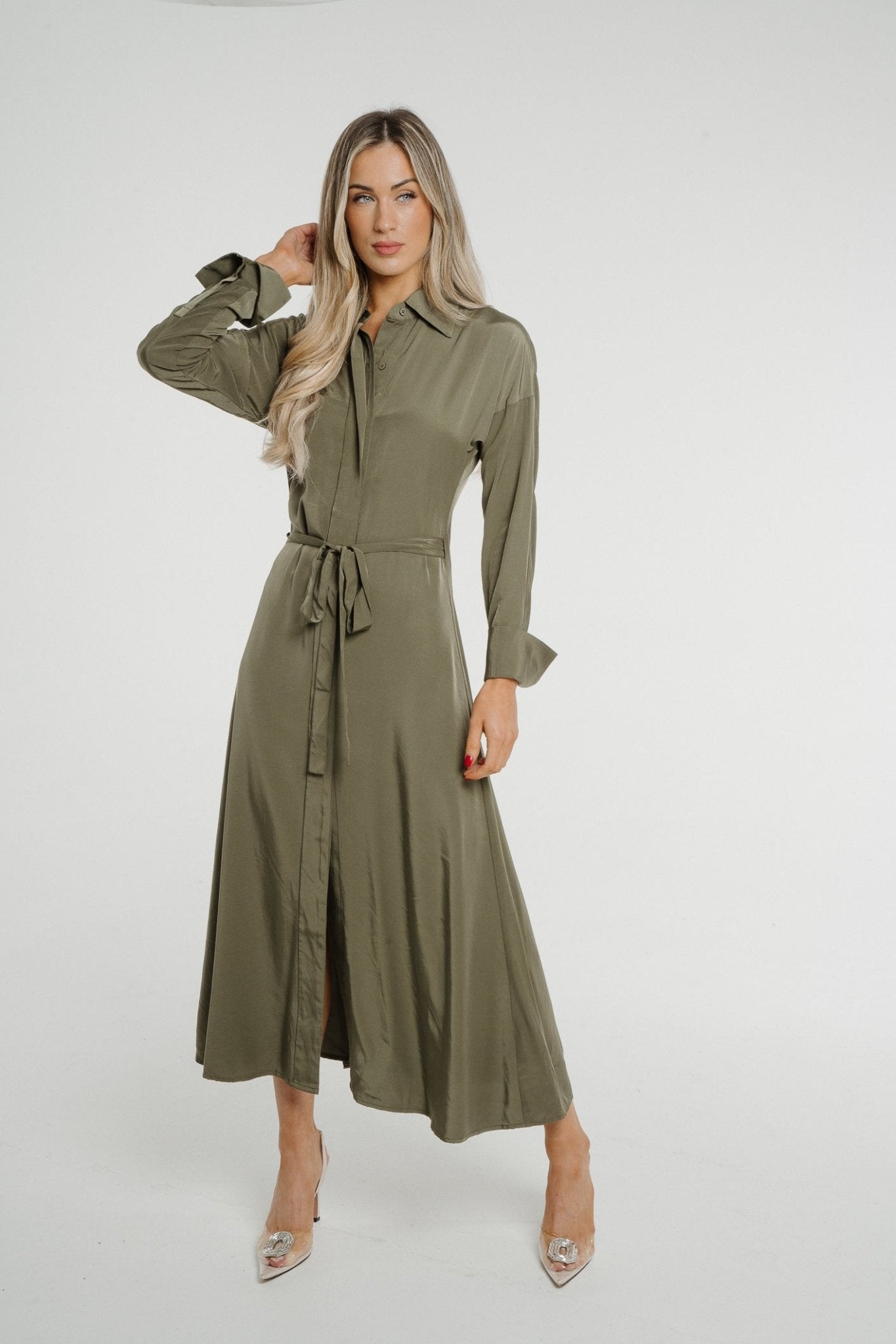 Penny Wrap Dress In Khaki - The Walk in Wardrobe