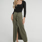 Pia Frill Side Midi Skirt In Khaki - The Walk in Wardrobe