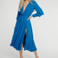 Pia V-Neck Midi Dress In Blue - The Walk in Wardrobe