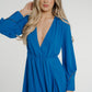 Pia V-Neck Midi Dress In Blue - The Walk in Wardrobe