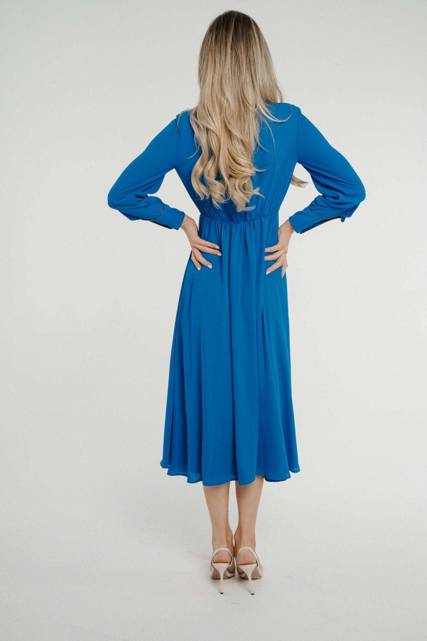 Pia V-Neck Midi Dress In Blue - The Walk in Wardrobe