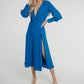 Pia V-Neck Midi Dress In Blue - The Walk in Wardrobe