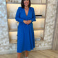 Pia V-Neck Midi Dress In Blue - The Walk in Wardrobe