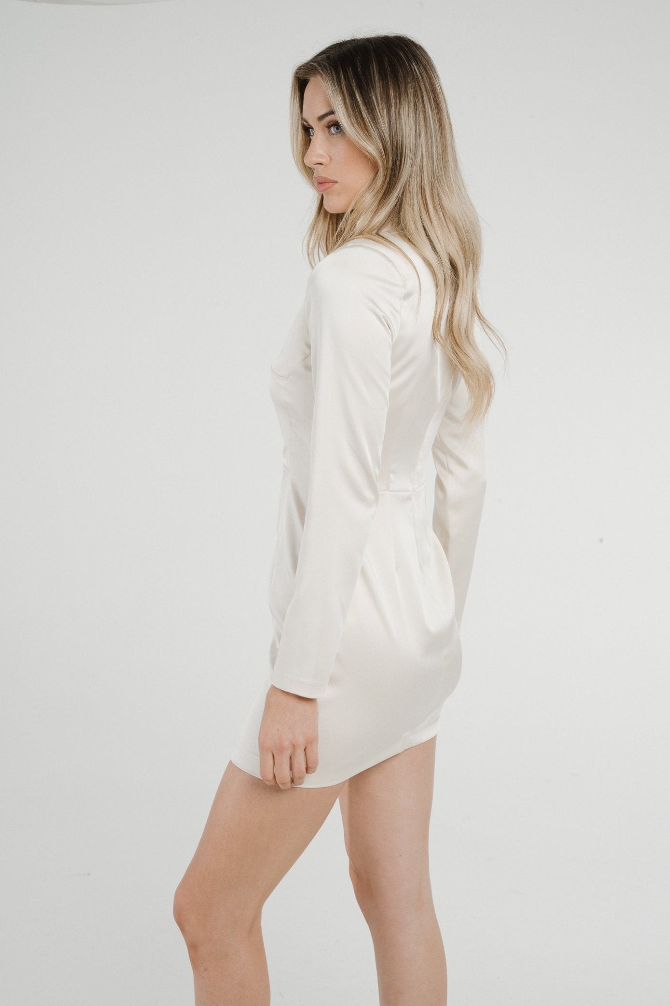 Pia V-Neck Mini Dress In Cream - The Walk in Wardrobe