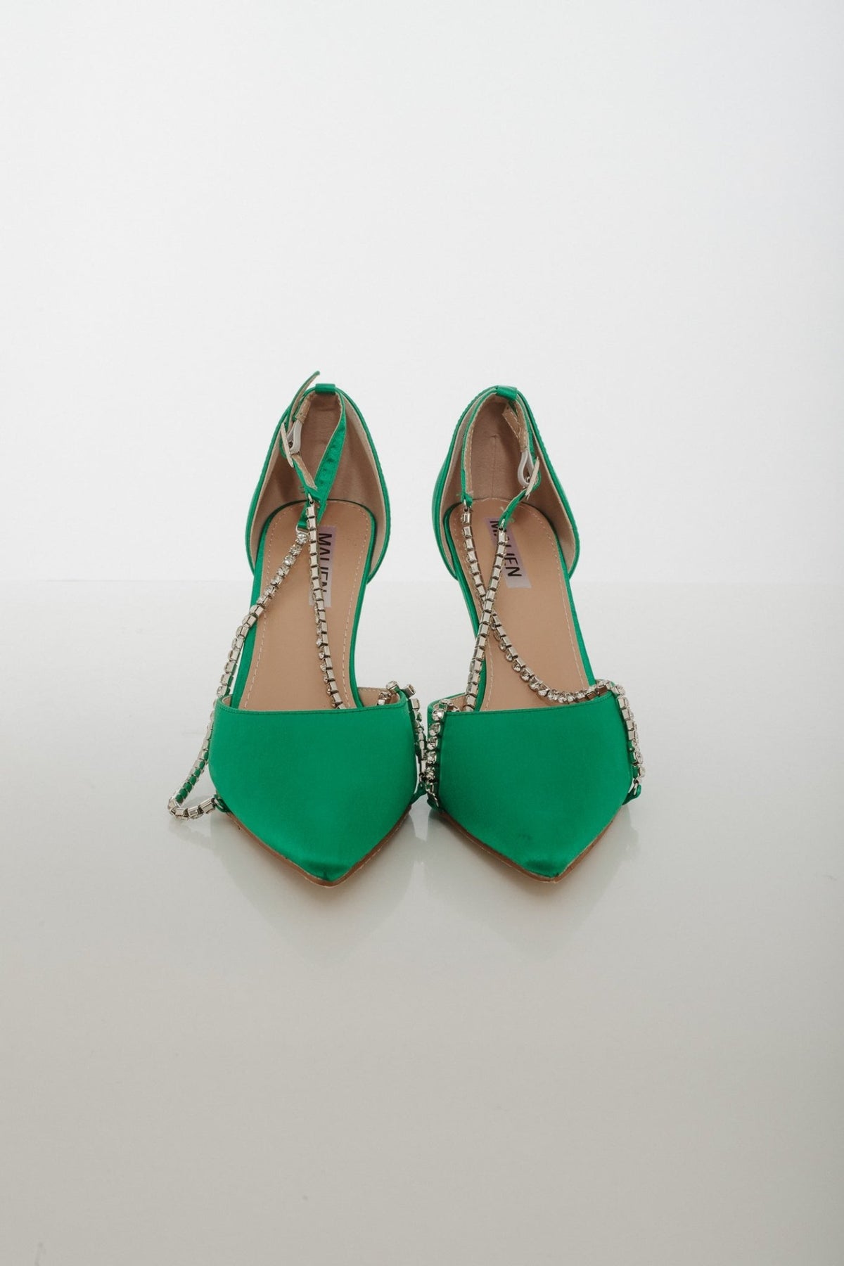Polly Diamanté Heels In Green - The Walk in Wardrobe