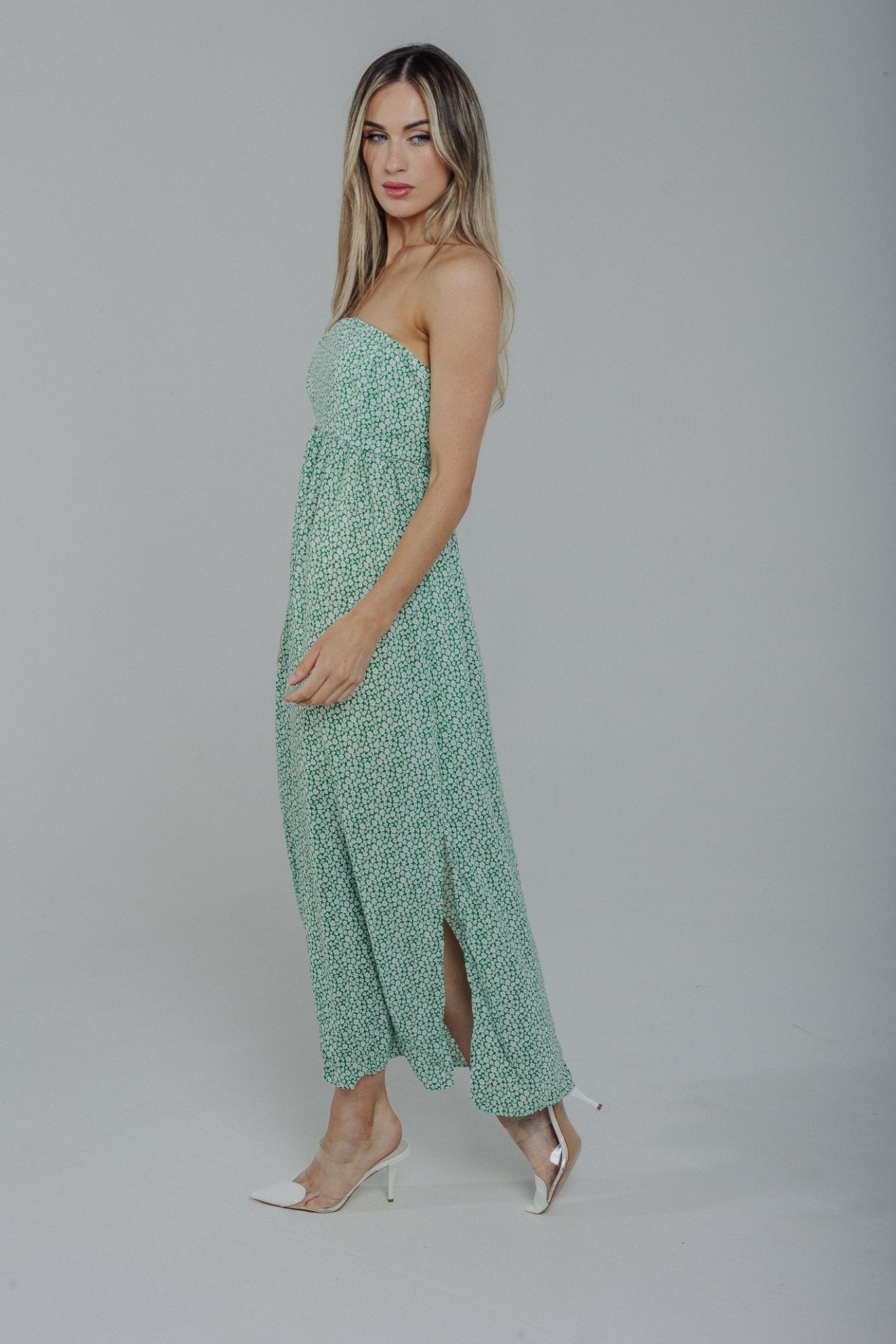 Polly Strapless Maxi Dress In Green - The Walk in Wardrobe
