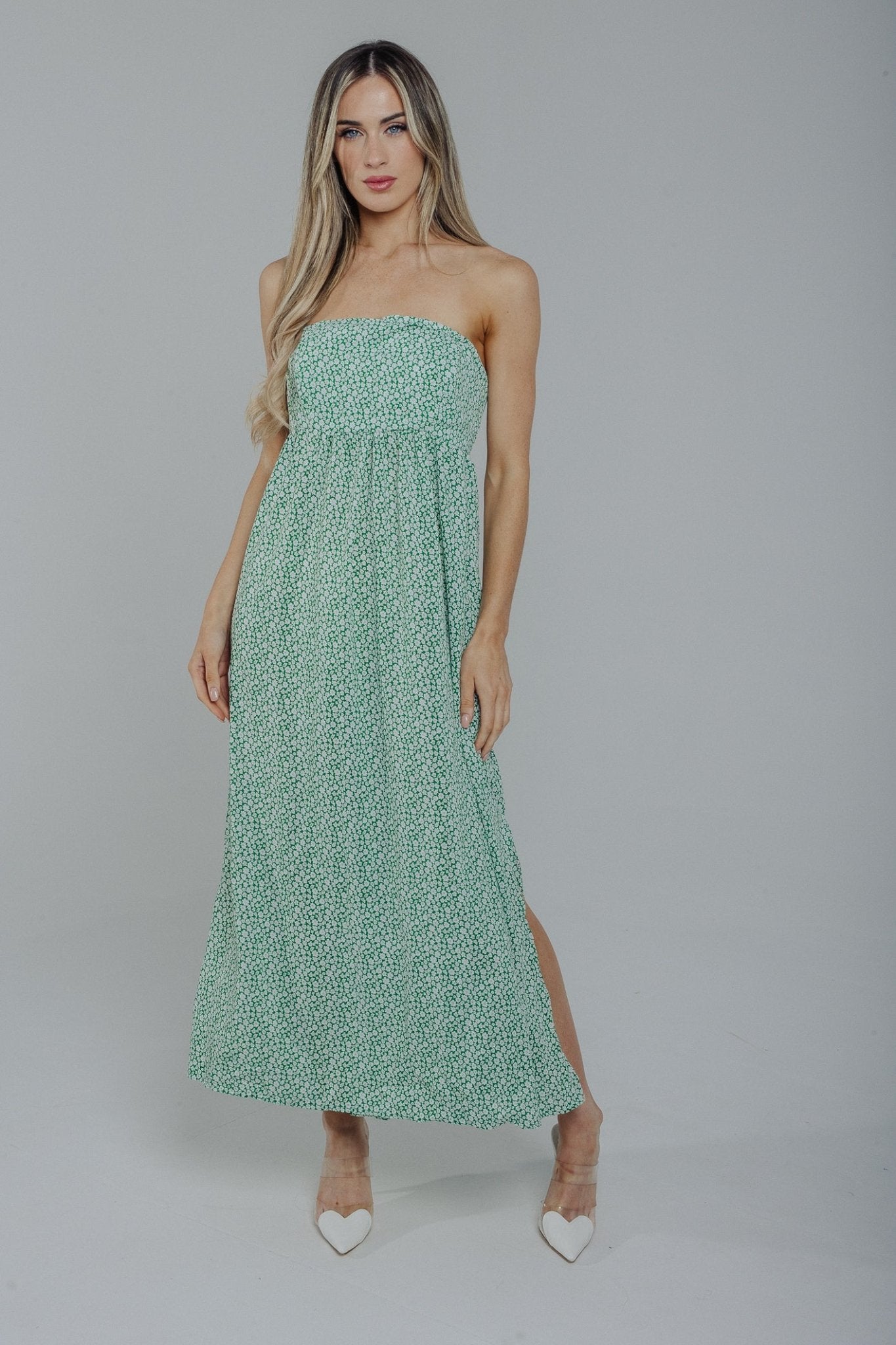 Polly Strapless Maxi Dress In Green - The Walk in Wardrobe
