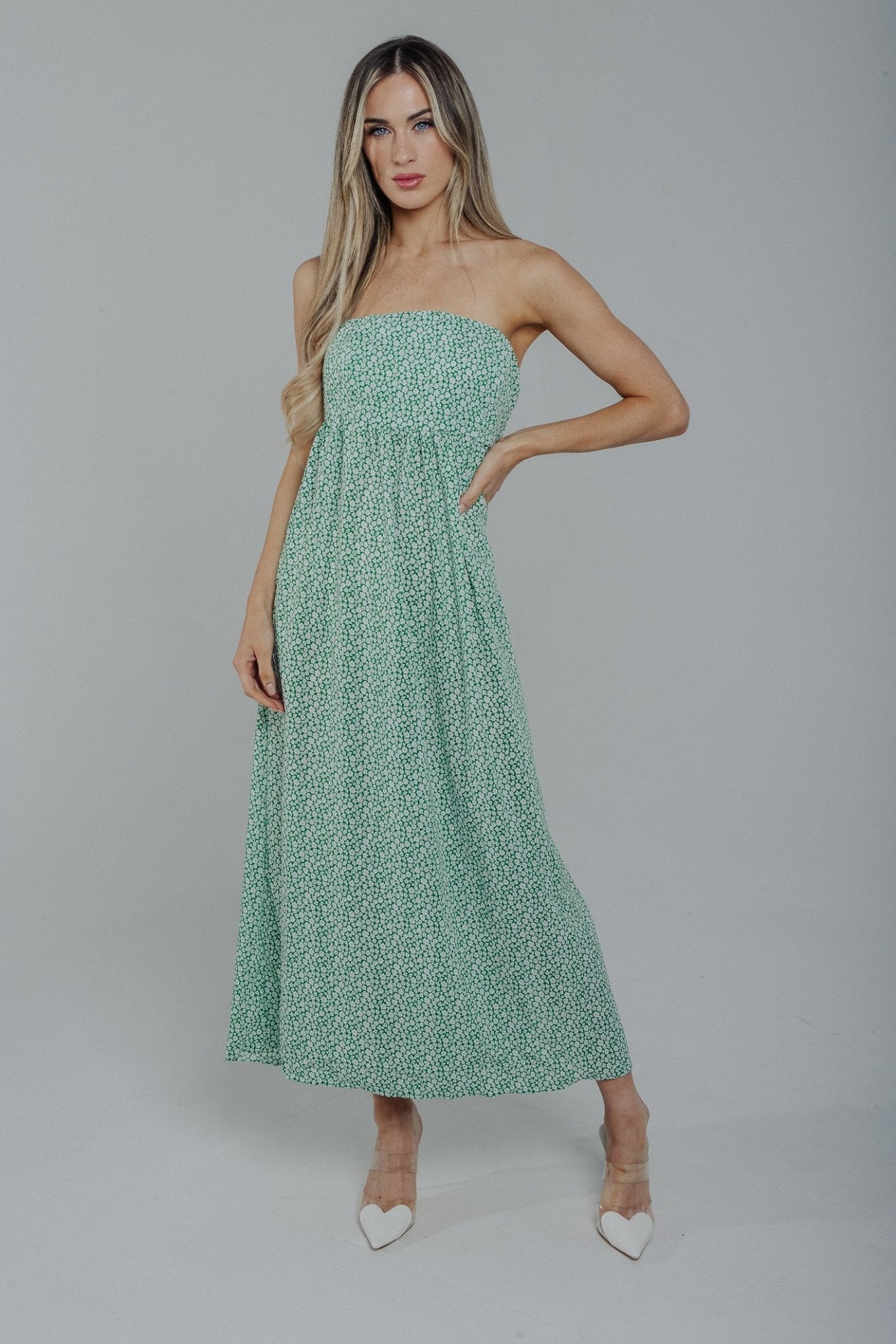 Polly Strapless Maxi Dress In Green - The Walk in Wardrobe