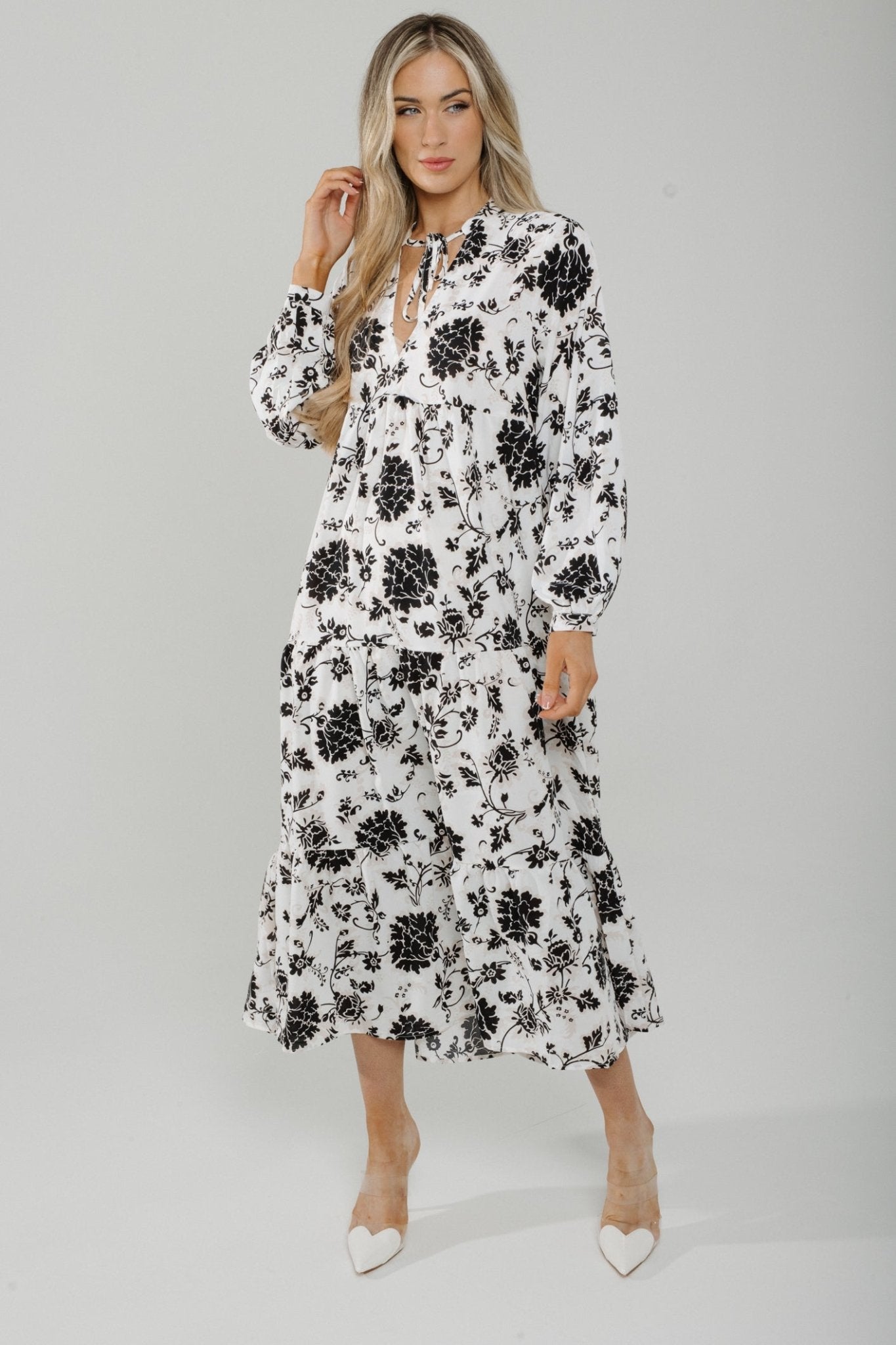 Polly Tiered Dress In Black & White - The Walk in Wardrobe