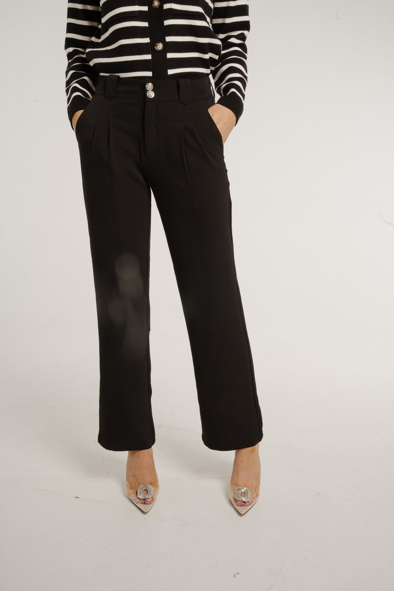 Polly Wide Leg Trousers In Black - The Walk in Wardrobe