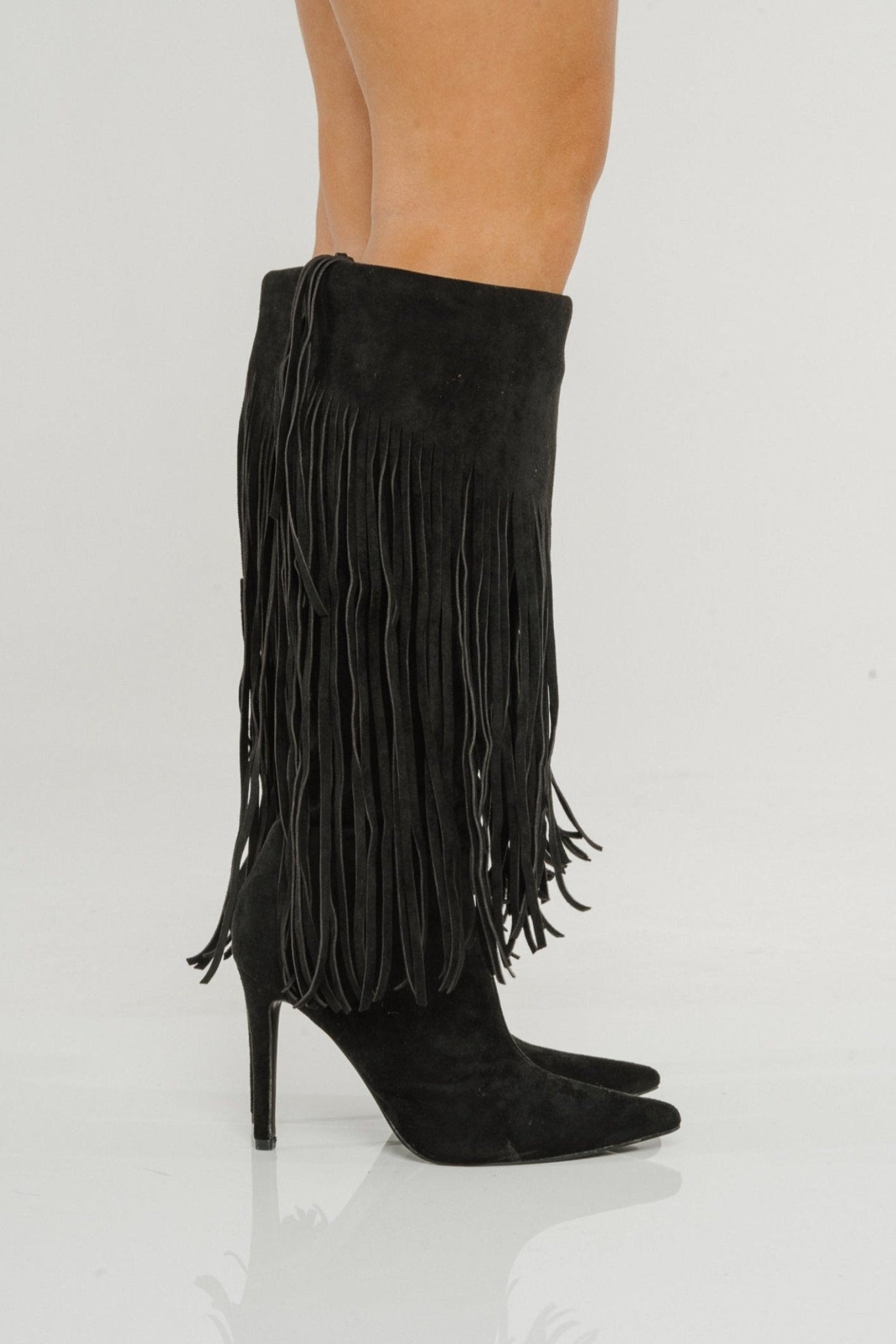 Sadie Fringed Boot In Black - The Walk in Wardrobe