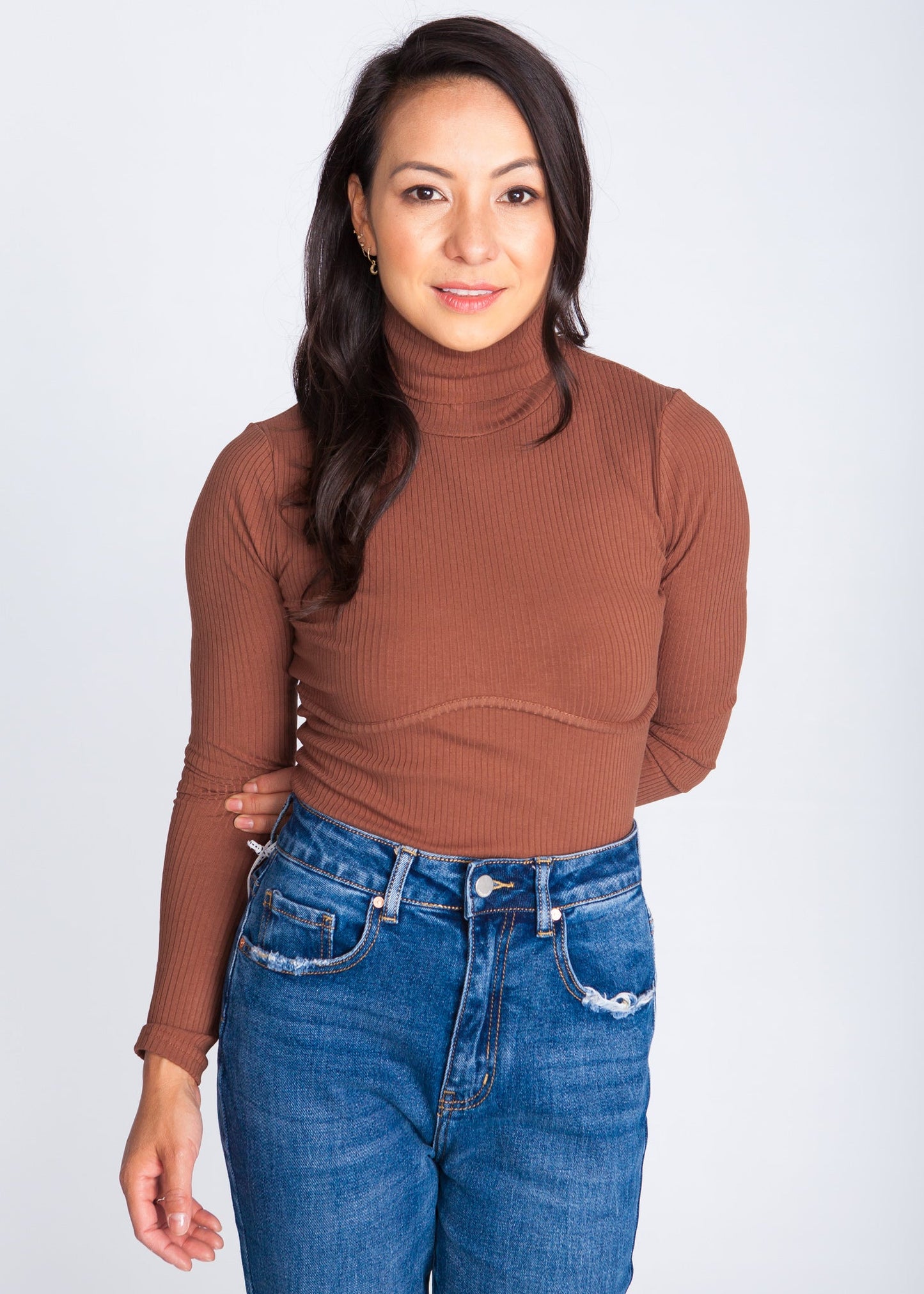 Scarlet Ribbed Polo Neck In Bronze - The Walk in Wardrobe