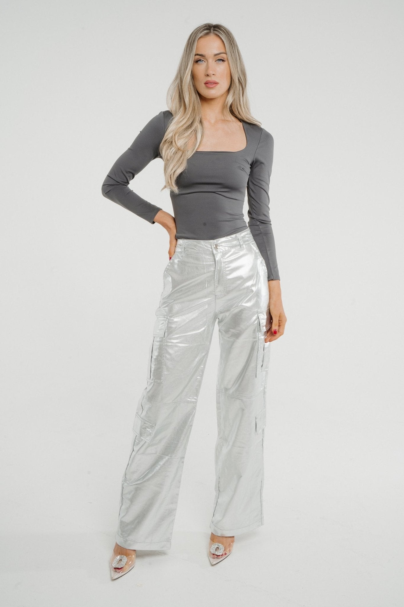 Summer Metallic Combat Trousers In Silver - The Walk in Wardrobe