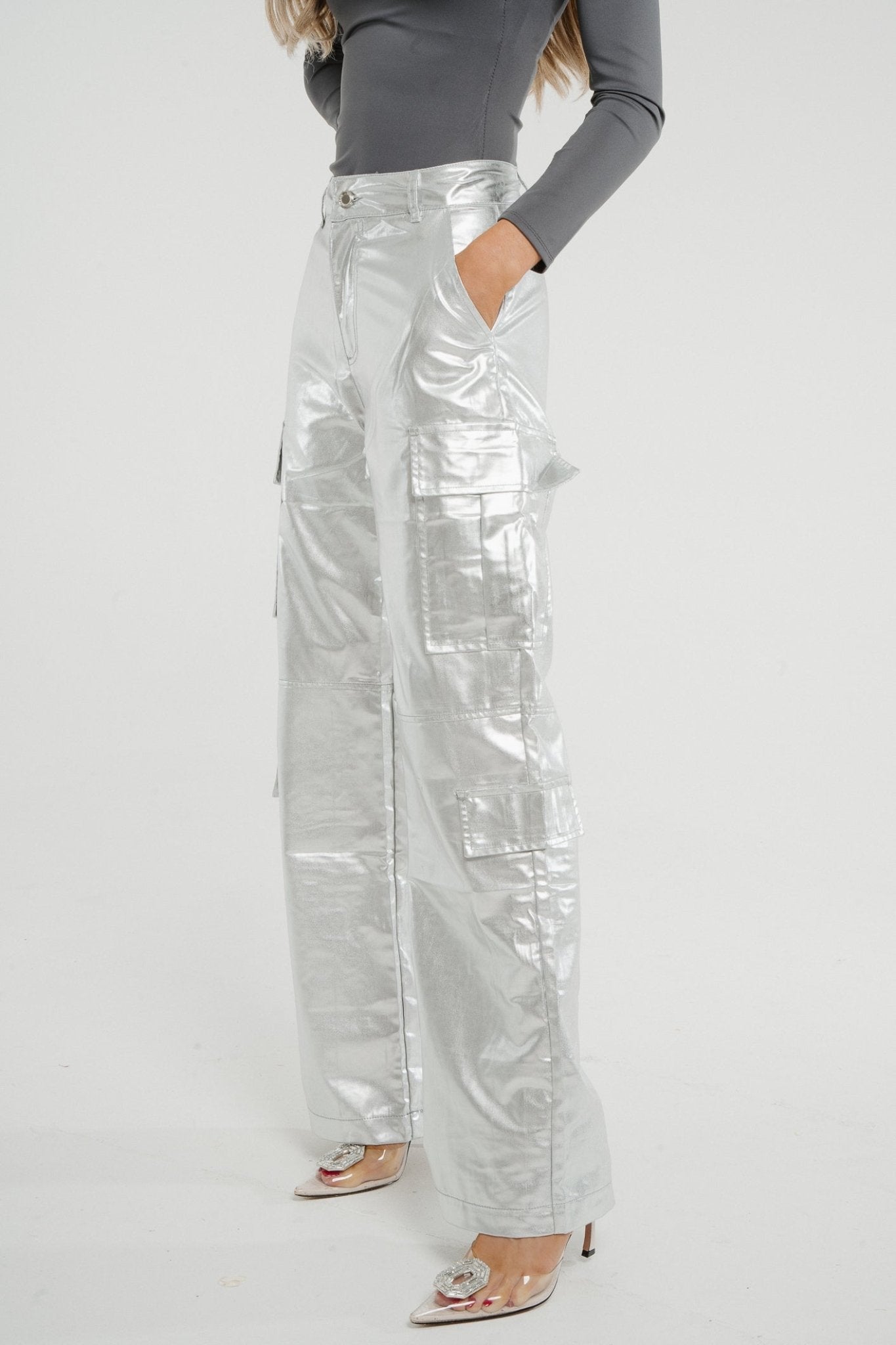 Summer Metallic Combat Trousers In Silver - The Walk in Wardrobe