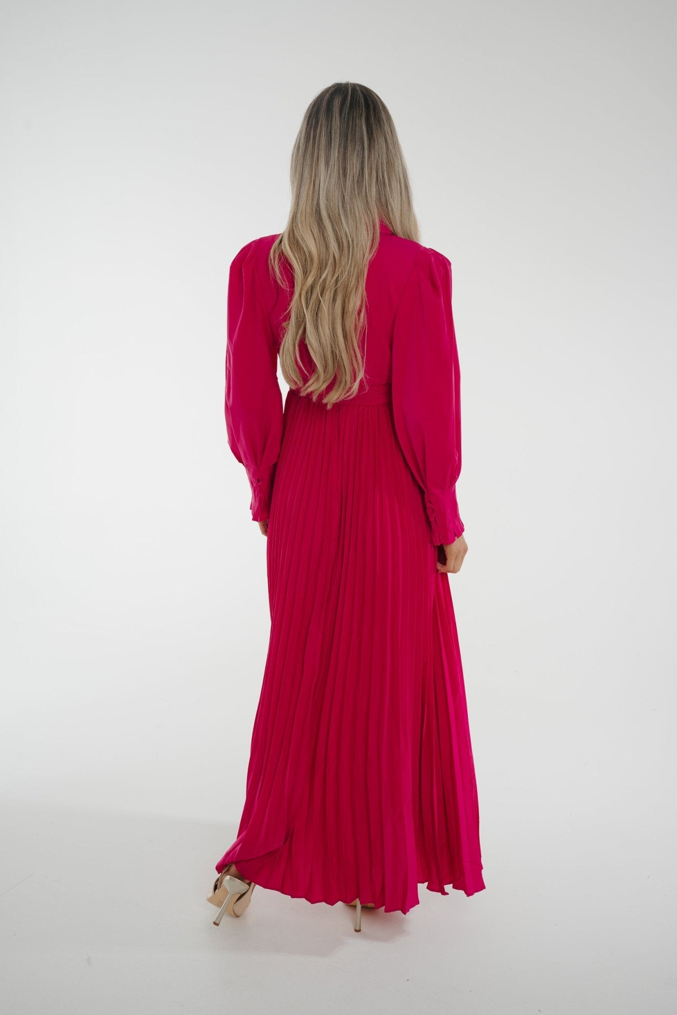 Taylor Belted Pleat Dress In Fuchsia - The Walk in Wardrobe