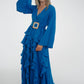 Taylor Belted Ruffle Dress In Blue - The Walk in Wardrobe