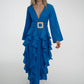 Taylor Belted Ruffle Dress In Blue - The Walk in Wardrobe