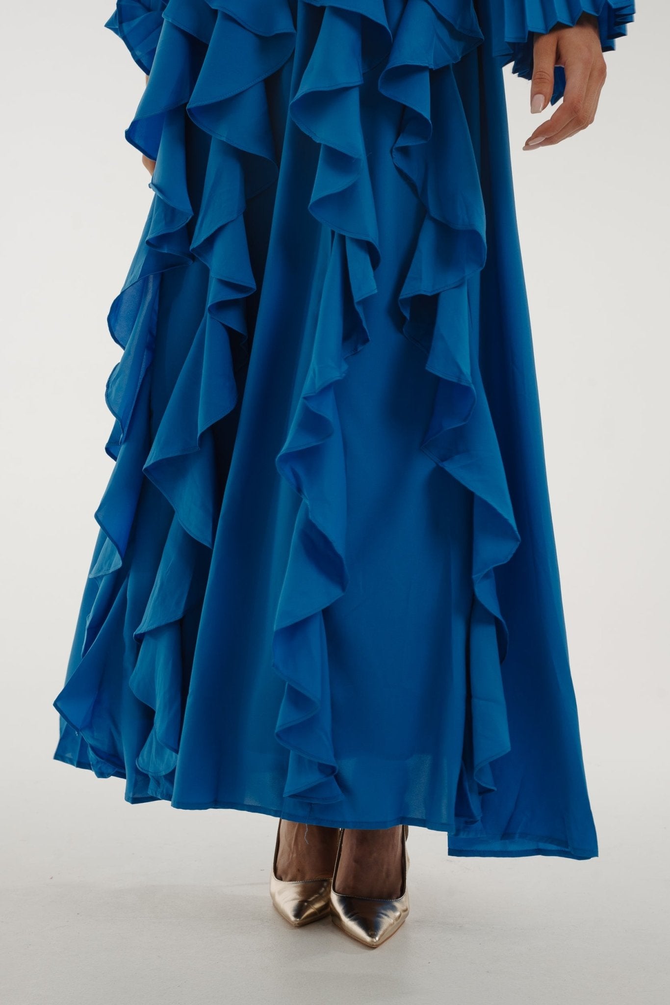 Taylor Belted Ruffle Dress In Blue - The Walk in Wardrobe